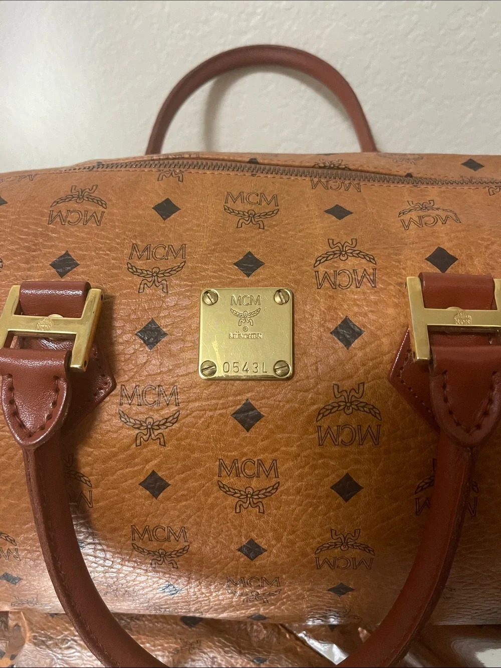 MCM Cognac Visetos Monogram Bag with Gold Hardware